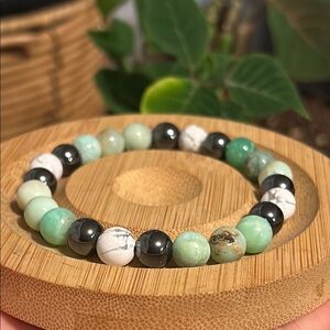 Handmade Chrysoprase + Howlite + Hematite Grounding Beaded Bracelet